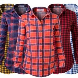 Doublju Women's Plaid Flannel Button Down Shirts with Plus Size
