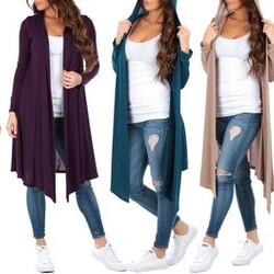 Women's Knee-Length Hacci Cardigan with Hood